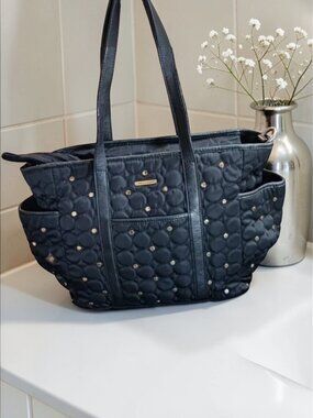 Rebecca Minkoff Black Quilted Studded Diaper Bag | Gold Hardware | Stroller Clip